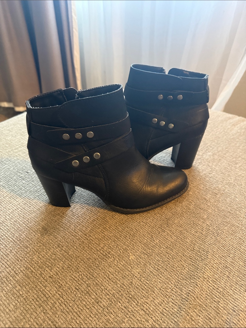 Women's Black Leather Ankle Boots with Side Strap